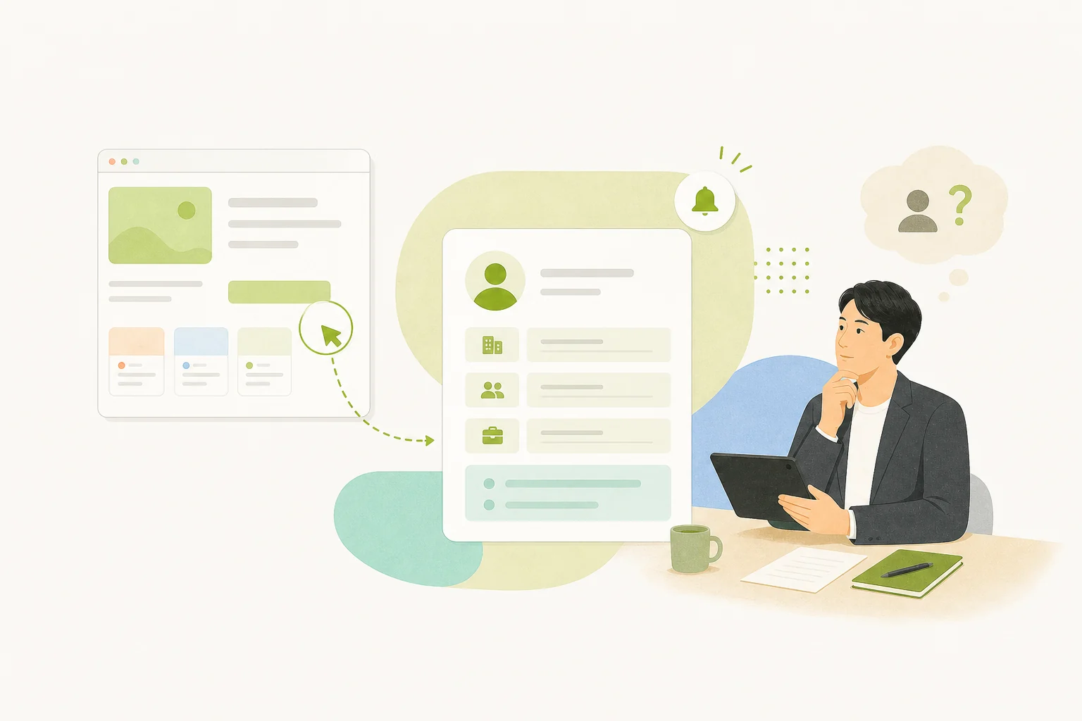 重要なリンクをクリックした人物を営業担当者が顧客情報とともに確認するイラスト